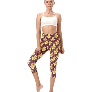 Mint Lilac High Waisted Purple And Yellow Floral Workout Yoga Leggings Size L